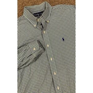 Ralph Lauren‎ Shirt Mens Sz Med Button Down Green/blue Plaid Custom Long Sleeve